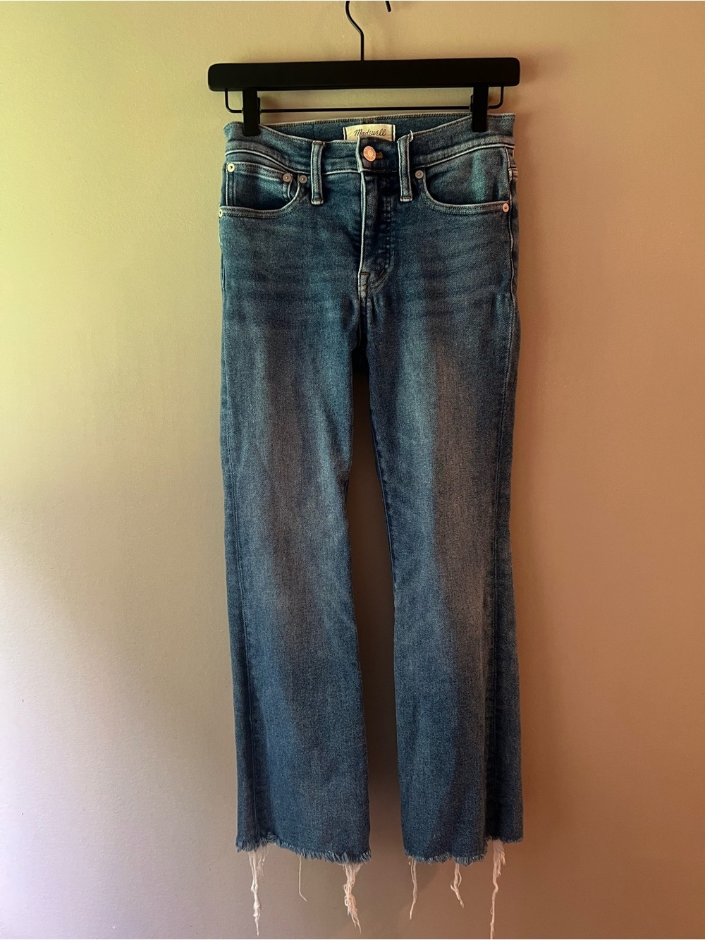 Madewell Blue Flare Raw-Hem Jeans Cali Demi Boot Size 26